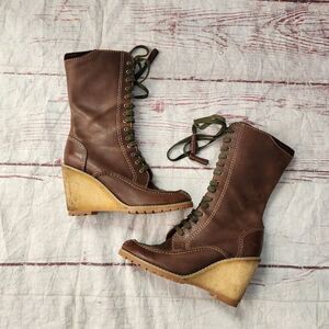 See By Chloe Leather Lace Up Platform Boots Size 39.5